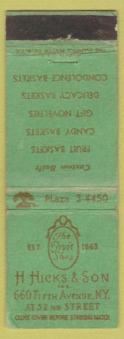 Matchbook Cover - H Hicks Son New York City Fruit Shop WEAR