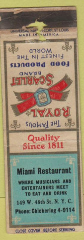 Matchbook Cover - Royal Scarlet Foods Miami Restaurant NYC WORN