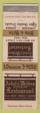 Matchbook Cover - Artist Writers Restaurant New York City