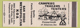 Matchbook Cover - San Diego Metro KOA Camping Chula Vista CA