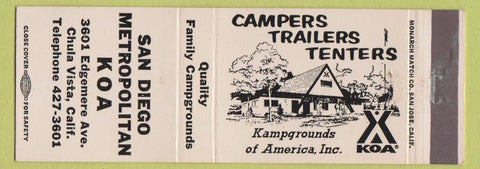 Matchbook Cover - San Diego Metro KOA Camping Chula Vista CA