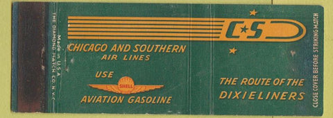 Matchbook Cover - Chicago Southern Airlines Dixie railroad? Shell oil gas