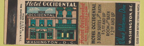 Matchbook Cover - Hotel Occidental Washington DC