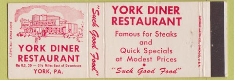 Matchbook Cover - York Diner Restaurant PA