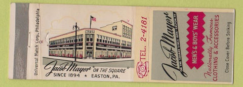 Matchbook Cover - Jacob Mayer Men's Clothes Easton PA