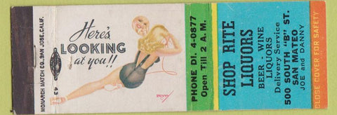 Matchbook Cover - Shop Rite Liquors San Mateo CA pinup