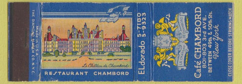 Matchbook Cover - Cafe Chambord New York City WEAR