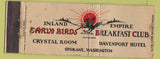 Matchbook Cover - Early Birds Breakfast Club Spokane WA WORN