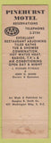 Matchbook Cover - Pinehurst Motel Covington VA