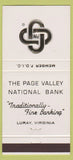 Matchbook Cover - Page Valley National Bank Luray VA 30 Strike