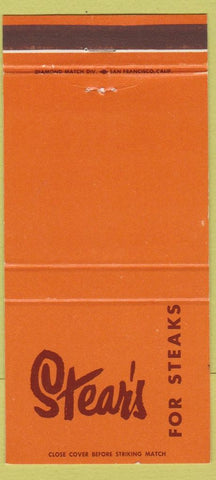 Matchbook Cover - Stear's Steaks San Francisco CA Glendale 30 Strike