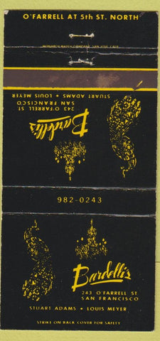 Matchbook Cover - Bardelli's San Francisco CA peacock 30 Strike