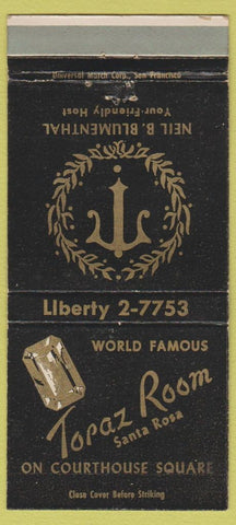 Matchbook Cover - Topaz Room Santa Rosa CA 30 Strike