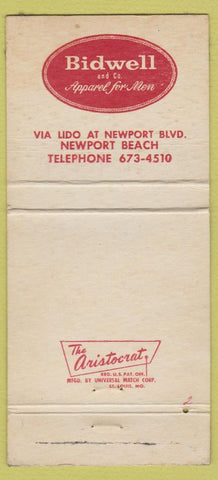 Matchbook Cover - Bidwell Men's Clothes Newport Beach CA monogramed 30 Strike