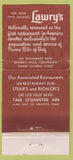 Matchbook Cover - Lawry's Prime Rib Beverly Hills CA WORN 30 Strike