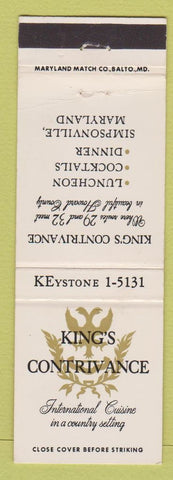 Matchbook Cover - King's Contrivance Simpsonville MD