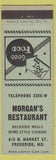 Matchbook Cover - Morgan's Restaurant Frederick MD green