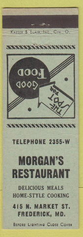 Matchbook Cover - Morgan's Restaurant Frederick MD green