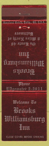 Matchbook Cover - Brooks Williamsburg Inn Baltimore MD