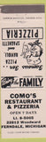 Matchbook Cover - Como's Pizza Restaurant Frendale MI