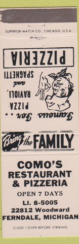 Matchbook Cover - Como's Pizza Restaurant Frendale MI