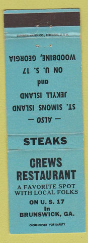 Matchbook Cover - Crews Restaurant Brunswick GA Woodbine blue