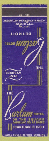 Matchbook Cover - Barlum Hotel Detroit MI