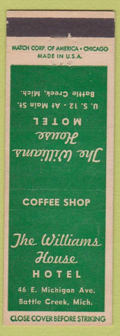Matchbook Cover - Williams House Hotel Battle Creek MI