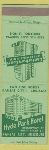 Matchbook Cover - Hyde Park Hotel Kansas City MO