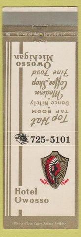 Matchbook Cover - Hotel Owosso MI WORN BACK