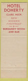 Matchbook Cover - The Doherty Hotel Clare MI