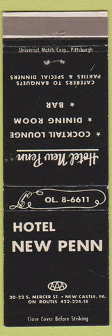Matchbook Cover - Hotel New Penn New Castle PA WEAR