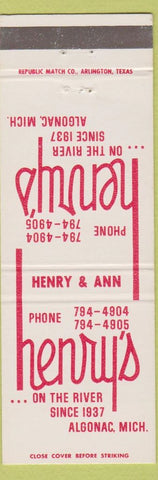 Matchbook Cover - Henry's Algonac MI