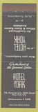 Matchbook Cover - Hotel York New York City