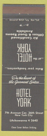 Matchbook Cover - Hotel York New York City
