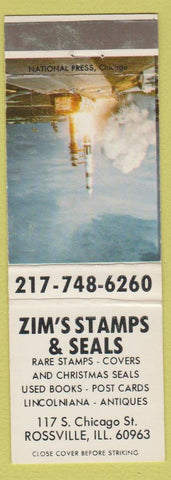 Matchbook Cover - Zim's Stamps and Seals Rossville IL