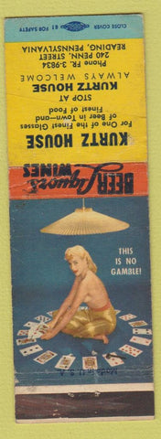 Matchbook Cover - Kurtz House Reading PA restaurant WORN CREASES