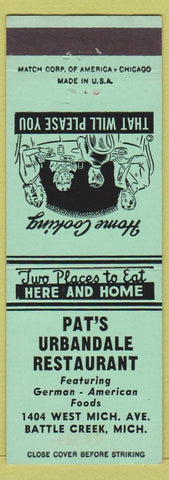 Matchbook Cover - Pat's Urbandale Restaurant Battle Creek MI