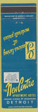 Matchbook Cover - New Centre Hotel Detroit MI