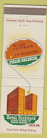 Matchbook Cover - Hotel Richford Erie PA WORN Buffalo NY Rochester