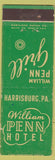 Matchbook Cover - William Penn Hotel Harrisburg PA WEAR