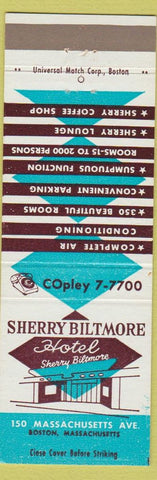 Matchbook Cover - Sherry Biltmore Hotel Boston MA