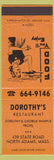 Matchbook Cover - Dorothy's Restaurant North Adams MA girlie Orange