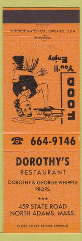 Matchbook Cover - Dorothy's Restaurant North Adams MA girlie Orange