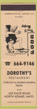 Matchbook Cover - Dorothy's Restaurant North Adams MA girlie Peach