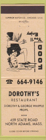 Matchbook Cover - Dorothy's Restaurant North Adams MA girlie Peach
