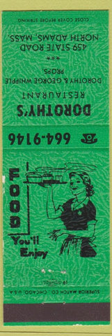 Matchbook Cover - Dorothy's Restaurant North Adams MA girlie Green