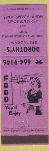 Matchbook Cover - Dorothy's Restaurant North Adams MA girlie Purple