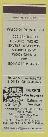 Matchbook Cover - Burk's Restaurant Cafeteria Sidney OH blueish grey?