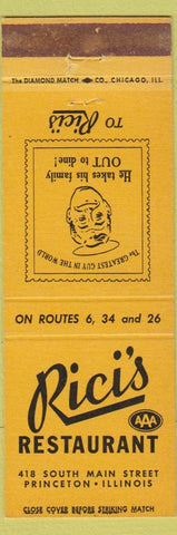 Matchbook Cover - Rici's Restaurant Princeton IL